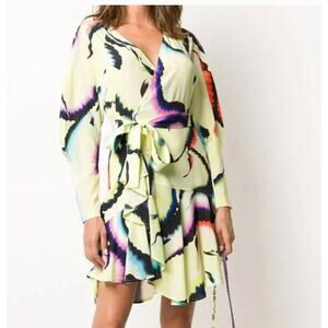 A.L.C. Enzo Silk Chiffon Wrap Dress Yellow Psychedelic Mini Womens 6